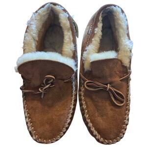 L.L. Bean Brown Furry Moccasin Slippers - Men's 10 Wide